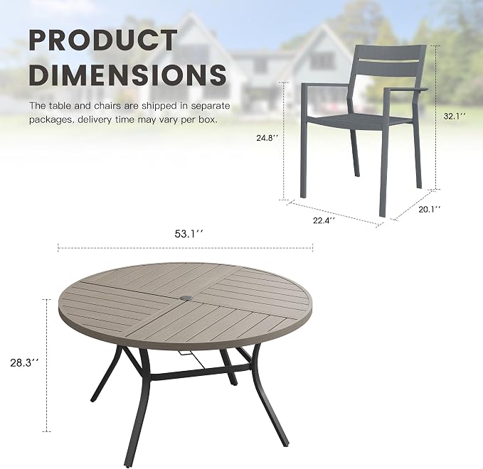 Patio Dining Set for 8, Round 53.1" Patio Dining Table and Stackable Outdoor Dining Chairs Outdoor Furniture for Backyard Porch Deck, Spliced Grey Table and Grey Chairs