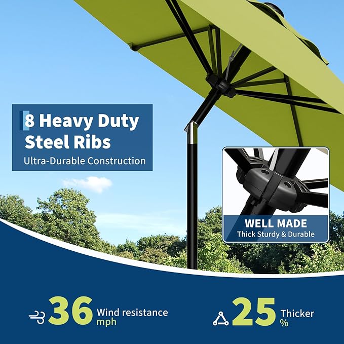 GarveeLife 9FT Umbrella Outdoor Patio, Table Umbrella with Push Button Tilt and Crank, 8 Sturdy Ribs Waterproof UV Protection for Garden, Pool, Deck, Backyard, Market (Fruit Green)