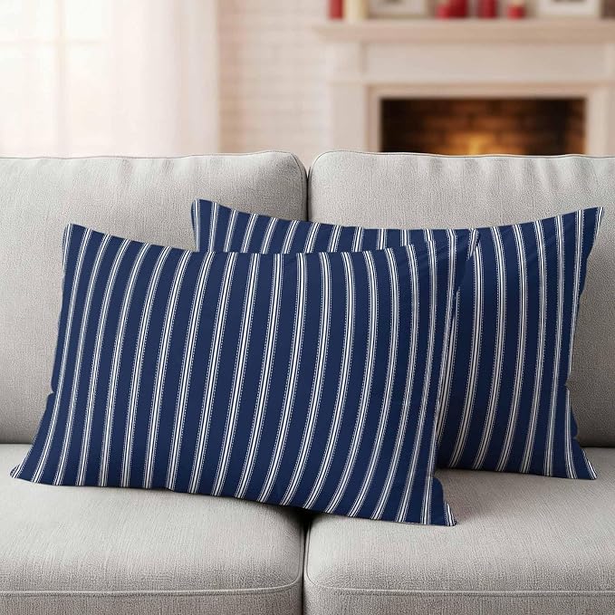 Outdoor Pillow Covers 12x20 Set of 2 Navy Blue Stripe Outdoor Pillows Waterproof Throw Pillow Covers Vertical Striped Pillowcases Decorative Case for Patio Cushion