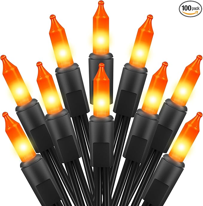 Brightown Orange Halloween Mini Lights, 50 Count 10 Feet Mini String Lights | Incandescent Bulb Connectable Halloween Lights for Haunted House Ghost Party Holiday Window Indoor Outdoor Decoration