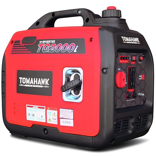 TOMAHAWK 2000 Watt Inverter Generator Super Quiet Portable Power For Residential Home Use 120V and USB Outlet Panel