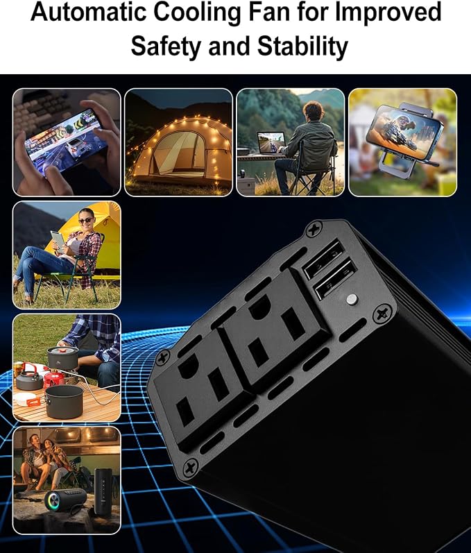 300W Portable Power Inverter Compatible with DeWalt 20V Batteries, DC 20V to AC 110V-120V, Power Converters with 3 USB 1 Type C 2 AC Outlets, Power Station for Vehicles Camping Trip