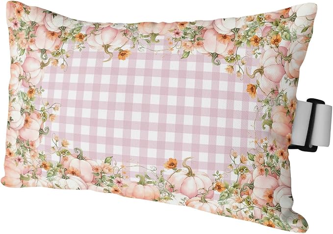 Outdoor Pillows Covers with Inserts Thanksgiving Pink Pumpkin Fall Sunflower Pink Plaid Waterproof Pillow with Adjustable Strap Throw Pillows for Patio Furniture Recliner Lounge Chair, 11" x 16", 1PCS