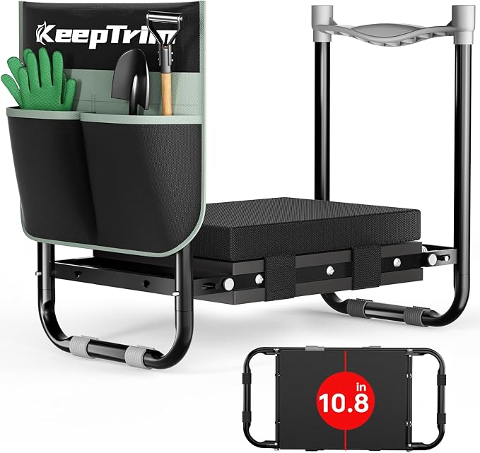 Garden Kneeler and Seat, Foldable Ergonomic Kneeling Bench with Tool Pouch 400 Lbs (Black)