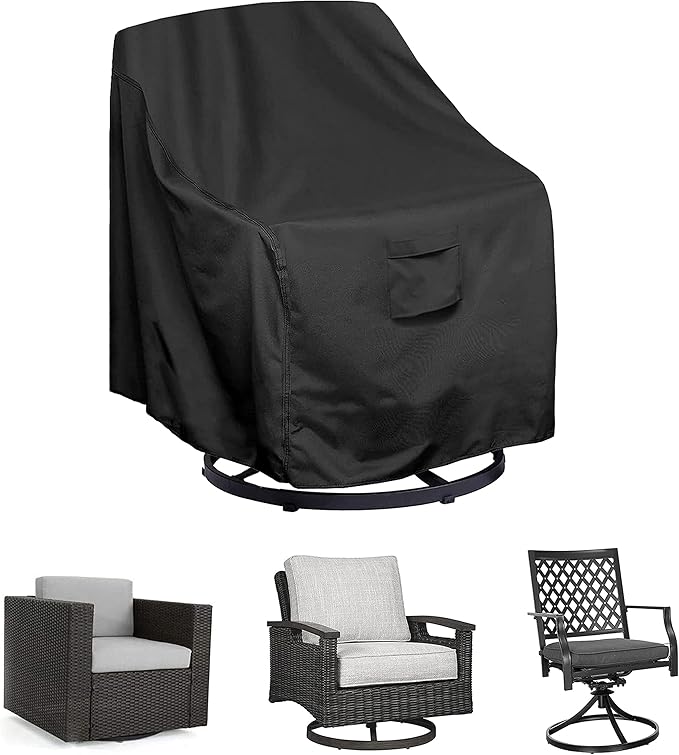 WOMACO Patio Swivel Chair Cover Waterproof Outdoor Tall Swivel Chair Slip Covers Outside Small Large Oversized Wicker Lawn Club Chair Furniture Protector (Black, 37.4" W x 37.4" D x 40" H)