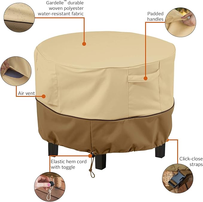 Classic Accessories Veranda Water-Resistant 22 Inch Round Patio Ottoman/Coffee Table Cover, Outdoor Ottoman Cover