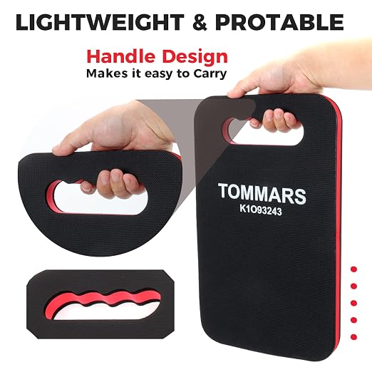 TOMMARS 0.9 Inch Thick Mechanic Kneeling Pad, 15.55 x 9.25 Inches | High-Density PE Foam Knee Cushion with Double-Sided Nonslip Surface and Carry Handle for Gardening, Yard Work and Repairs