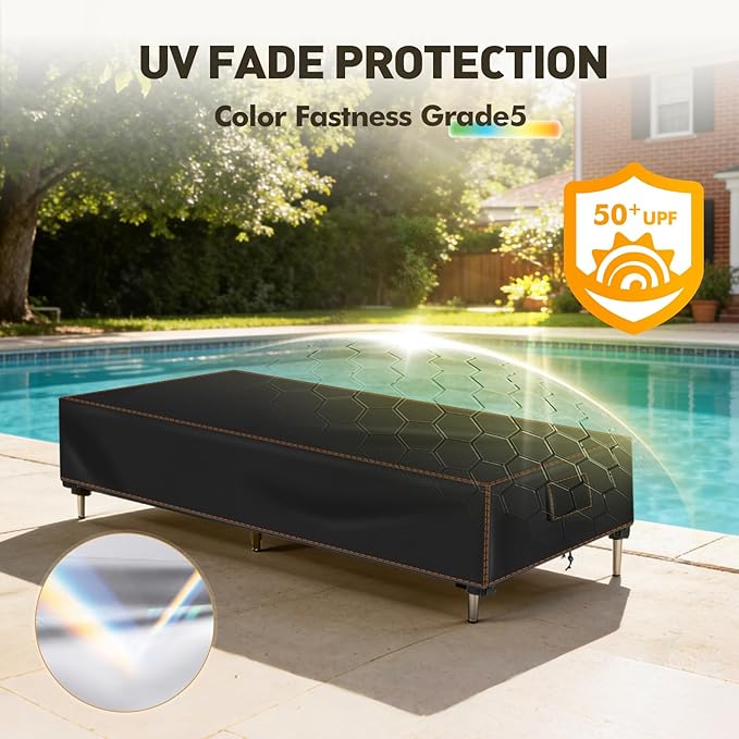 SUNICO Outdoor Chaise Lounge Cover, 78" L x 26" W x 12" H Waterproof Lounge Chair Cover, Pool Lounge Chair Covers, UV Fade Protection, Tear-Resistant, Black