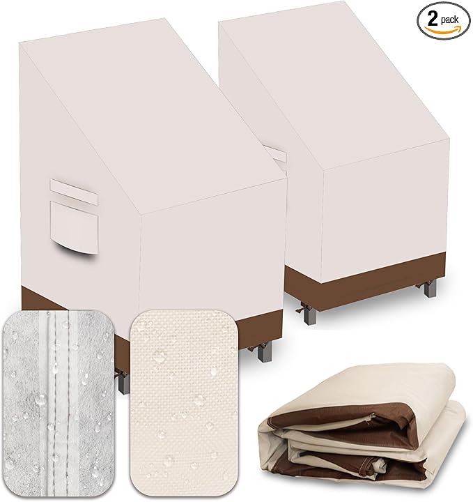 Heavy Duty Patio Chair Covers Waterproof Outdoor, 2 Pack 600D Patio Furniture Covers for Outdoor Rocking Swivel Adirondack Chairs, Lounge Deep Seat 32'' W x 37''D x 24''H/ 36''H Beige Brown