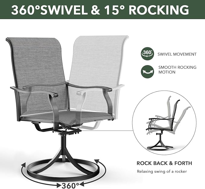 Outdoor Dining Set,27.5" x 27.5" x 28" Square Patio Table with 2pcs Swivel Chairs,Outdoor Furniture Set for Garden Backyard Lawn Poolside