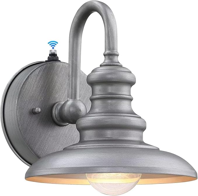 Dusk to Dawn Sensor Outdoor Gooseneck Barn Light Fixture Silver | Exterior Wall Sconce Lighting Waterproof Outside Porch Lantern Rustic Farmhouse Wall Mount Lamp for House Garage Patio