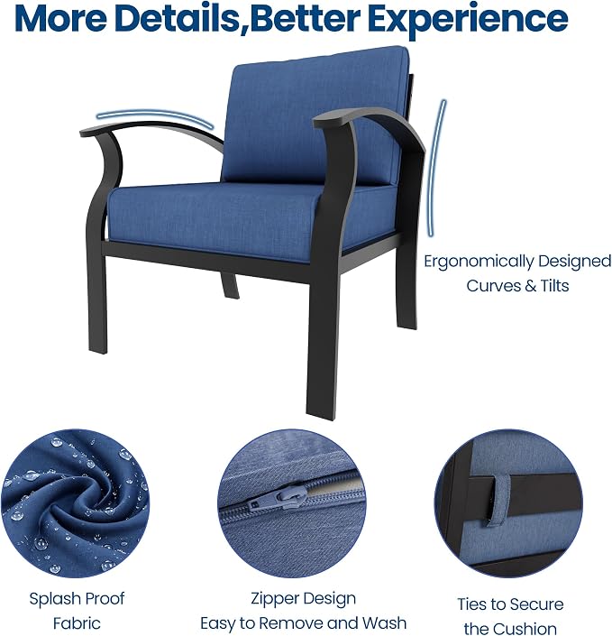 Aluminum Outdoor Patio Furniture Set,5 Seats Patio Conversation Sets with 2 Round Coffee Tables,Metal Patio Sectional Furniture Set with 5.1" Thickened Cushions,Navy Blue