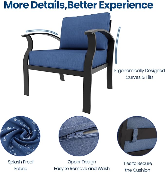 Aluminum Outdoor Patio Furniture Set,6 Pieces 7 Seats Patio Conversation Sets,Metal Patio Sectional Furniture Set with 5.1" Thickened Cushions,Swivel Rocking Chairs Set,Navy Blue