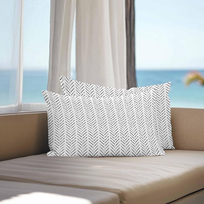 Vandarllin Outdoor Throw Pillows Covers 20x12 inch Set of 2 Waterproof Black Stripes Decorative Zippered Cushion Covers for Patio Furniture, Modern Art Lines Lumbar Pillowcases