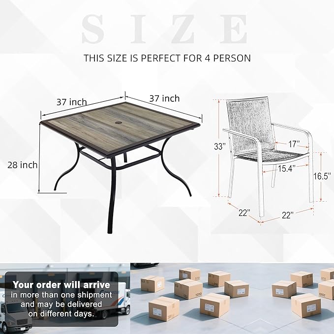 Anmutig 5 Piece Outdoor Patio Dining Set with Gray Stackable Chairs and 37" PVC Square Table