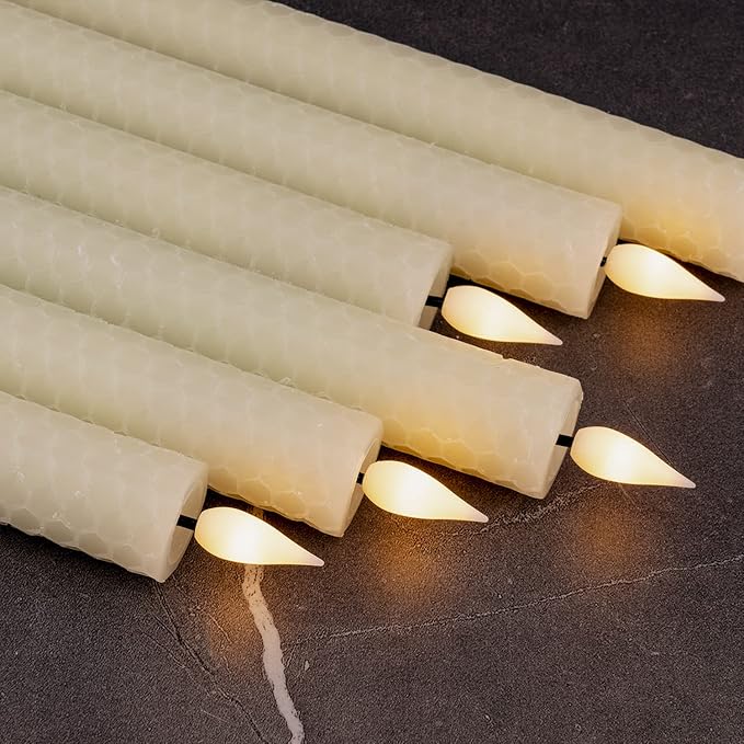 Homemory Honeycomb Flameless Taper Candles with 10-Key Remote, Battery Operated Hive Led Candlesticks Flickering Light, Electric Window Candles Real Wax for Gift Christmas Wedding Decor