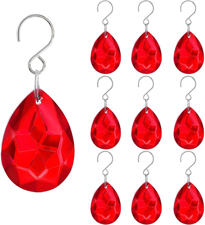 10 Pcs Red Crystal Bauhinia Suncatcher Prisms Chandelier Window Decor | Red Crystal Bauhinia Prisms Suncatcher Pendants 38mm Chandelier Beads Replacement for Window Wedding Party Decor