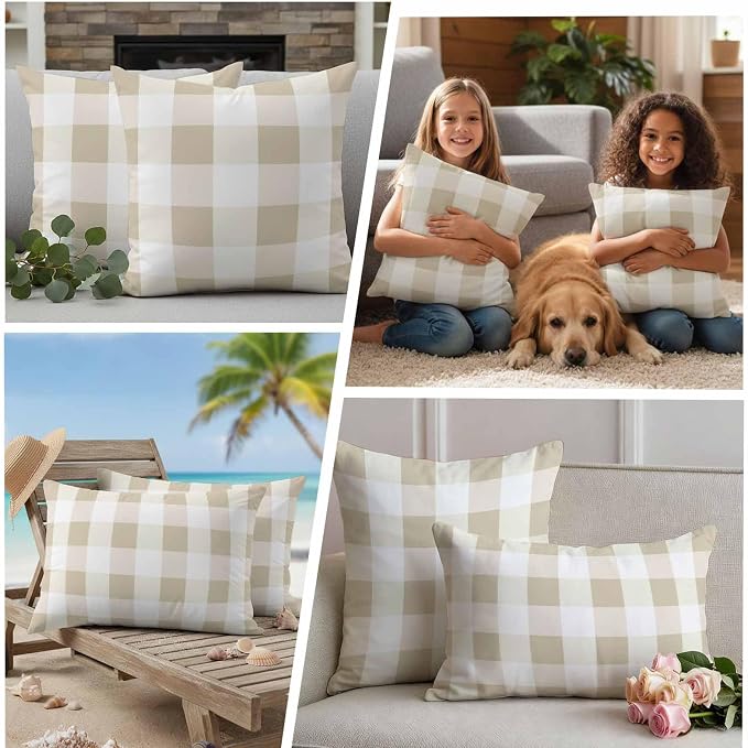 Buffalo Yellow Plaid Outdoor Waterproof Throw Pillow Covers Set of 2, 20"x20", Spring Simple Pattern Decorative Pillow Covers Outside Cushion Case for Patio Porch Garden