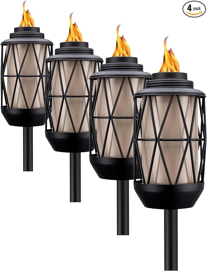 TIKI BiteFighter 64.25" Wire Metal Torch – Mosquito-Repellent Outdoor Decorative Lighting for Patio, Lawn, Backyard & Garden | Modern Bronze & Black | Includes Long-Lasting Wick & Snuffer (Pack of 4)