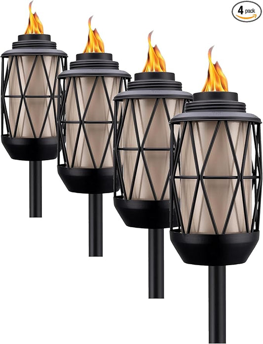 TIKI BiteFighter 64.25" Wire Metal Torch – Mosquito-Repellent Outdoor Decorative Lighting for Patio, Lawn, Backyard & Garden | Modern Bronze & Black | Includes Long-Lasting Wick & Snuffer (Pack of 4)