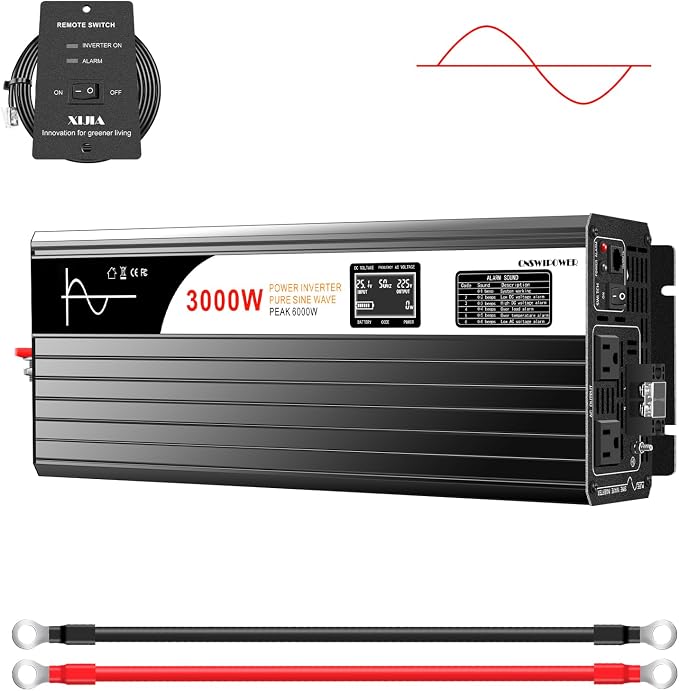 Xijia 3000W Pure Sine Wave Inverter 24V DC to 120V AC Converter for Home, RV, Truck, Off-Grid Solar Power 110V with Smart Bluetooth App Remote Control