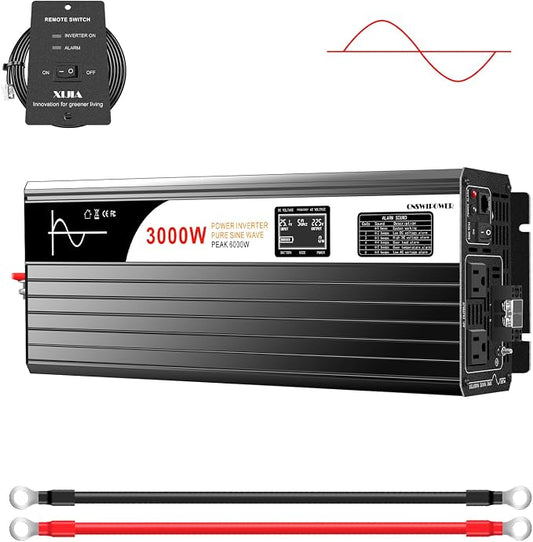 Xijia 3000W Pure Sine Wave Inverter 24V DC to 120V AC Converter for Home, RV, Truck, Off-Grid Solar Power 110V with Smart Bluetooth App Remote Control
