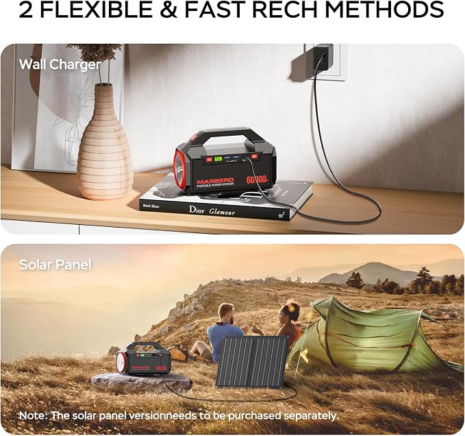 MARBERO Power Bank 60,000mAh Portable Power Station 222Wh with 60W PD Fast Charge & LED Light for Home Backup Outdoor Camping RV Travel and Emergency Power Supply