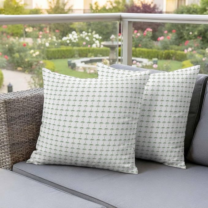 Palm Trees Outdoor Pillow Covers 24"x24" Set of 2, Summer Vintage Nautical Coastal Beach Ocean Green Tree Waterproof Throw Pillow Covers for Patio Furniture, Decorative Cushion Covers for Porch