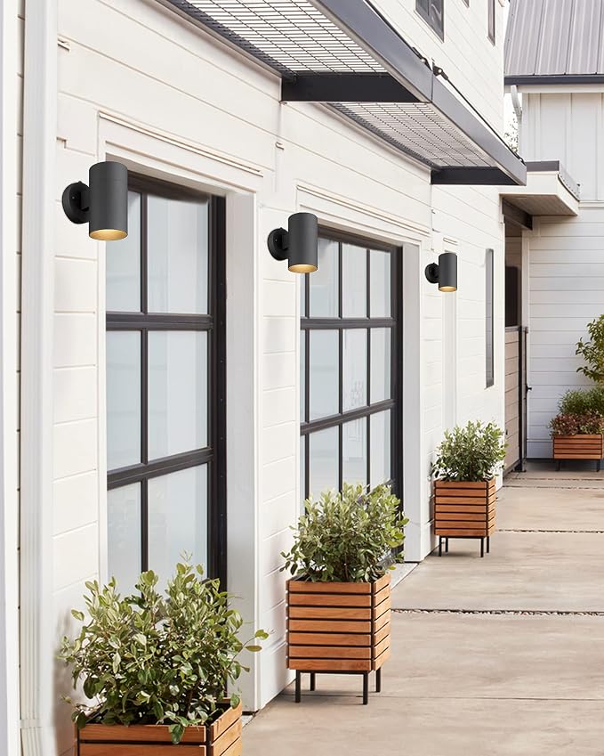 Ken & Ricky Dusk to Dawn Outdoor Wall Sconce Lights,Cylinder，Black ，4 PK | With Photocell Sensor,No Glare Exterior Lighting Fixtures,Outside Wall Light For House Front Porch Garage Patio Entryway