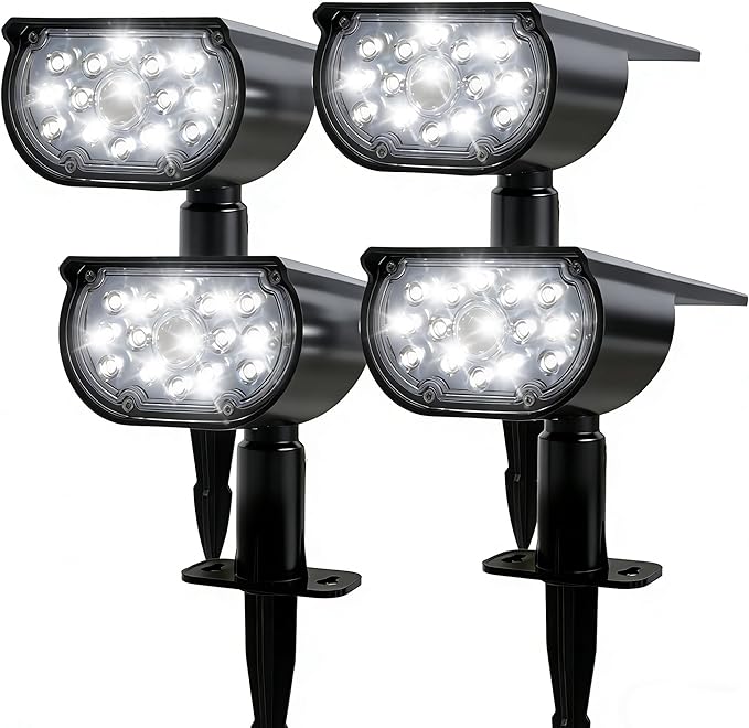 Dazzle Bright Solar Spot Lights Outdoor, 4 Pack Motion Sensor Landscape Spotlights with 3 Lighting Modes, Waterproof Solar Powered Pathway Lights for Outside Yard Garden, Cool White