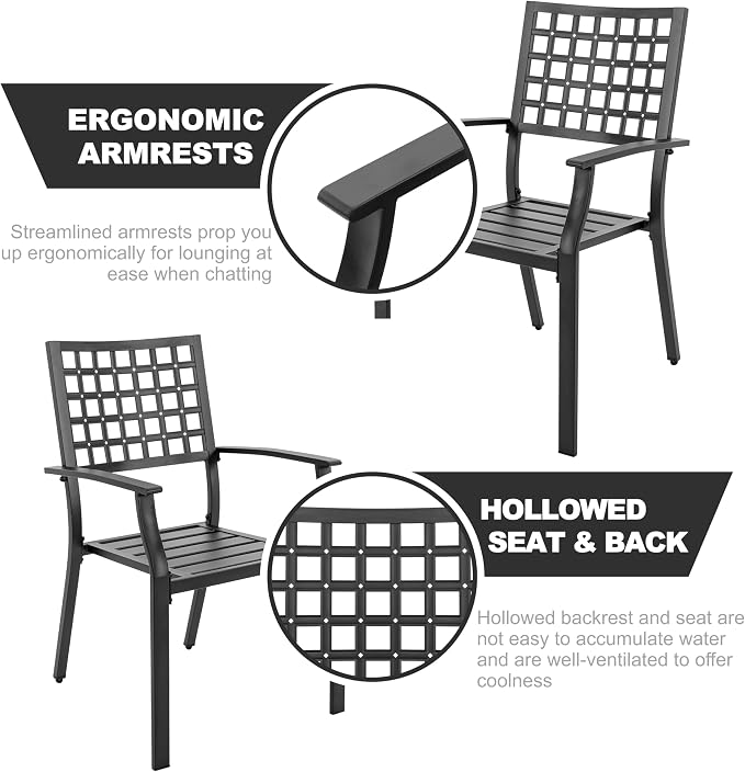 NUU GARDEN Outdoor Patio Dining Set, Black Powder-Coated Finish, 6 Dining Chairs and 61'' x 37'' Rectangle Dining Table with 1.57'' Umbrella Hole, Iron Frame, for Outdoor and Indoor Space