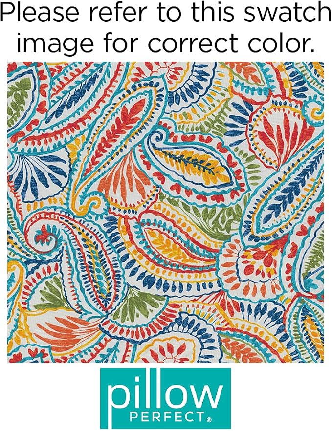Pillow Perfect Paisley Indoor/Outdoor Accent Throw Pillow, Plush Fill, Weather, and Fade Resistant, Large Throw - 18.5" x 18.5", Blue/Multi Ummi, 2 Count