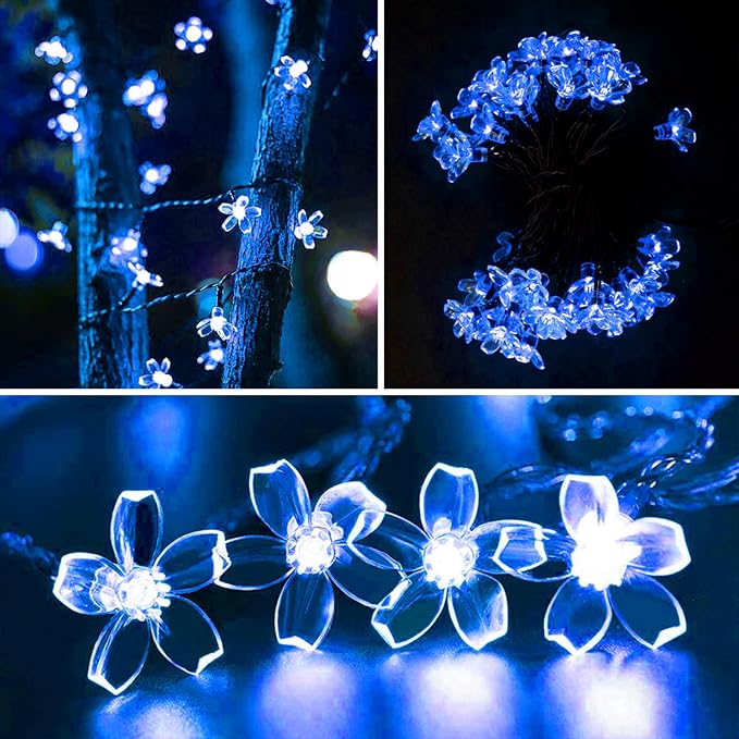 ITICdecor Outdoor Solar Flower String Lights Waterproof 50 LED Fairy Light Decorations for Christmas Tree Garden Patio Fence Yard Spring (Blue)