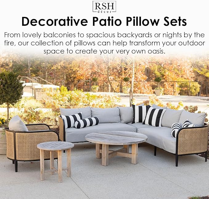 RSH DECOR: Neck Roll Jumbo Bolster Pillows Set of 4 | 24” x 8" | All-Weather Spun Fabric | Water and Fade-Resistant | Outdoor Support Pillows for Patio Furniture | Red & White Stripe