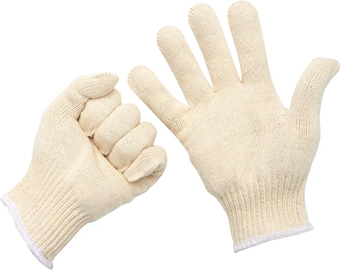 Safety gloves white cotton bbq heat liners grilling work glove men cooking women knitted cotton Pack of 12