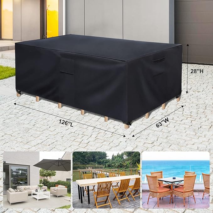 Patio Furniture Covers, 600D Outdoor Furniture Covers Waterproof, Patio Covers for Outdoor Furniture, Table and Chair Set Covers for Rainy, Snowy and Sunny, 126 x 63 x 28 Inch