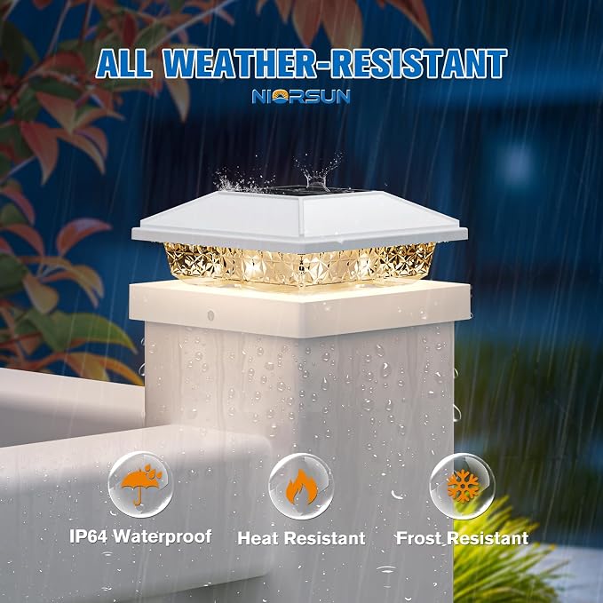 Solar Post Cap Lights,4x4 Post Solar Lights,Warm White,6 Pack White | Fence Post Solar Lights for 4x4 Post Caps Wood Vinyl &5x5 Vinyl Post,IP64 Waterproof Solar Post Lights Outdoor for Deck