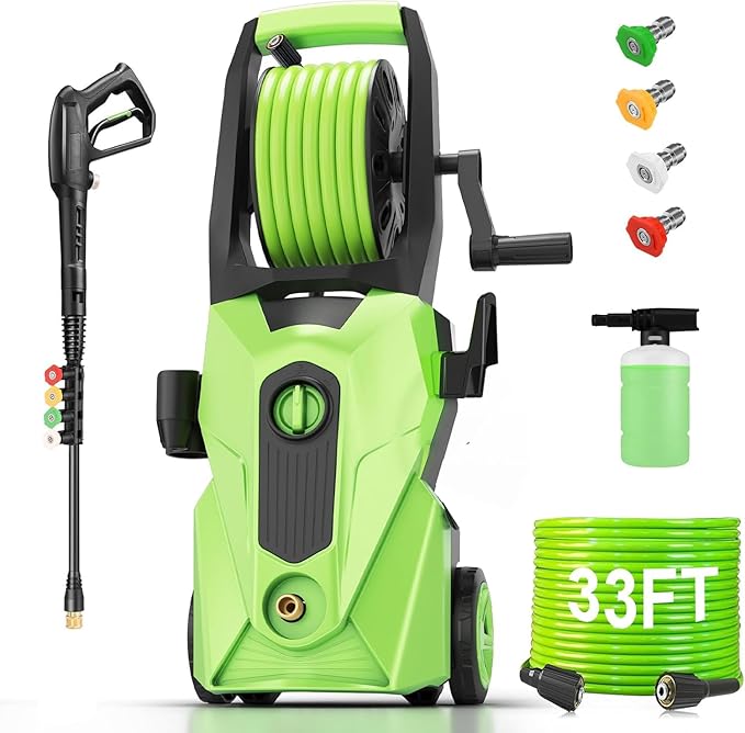 Pressure Washer 5000PSI Power Washers Powered with 33ft Pressure Hose, 4 Nozzle and Foam Cannon, powerwashers for Home, Cars, Fences, Patio, Upgraded Green