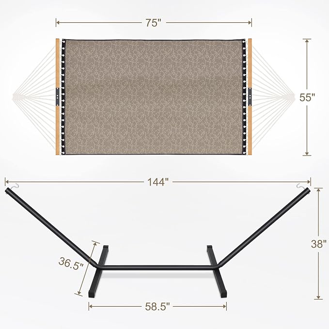 Homgava Two Person Hammock with Stand for Outside Heavy Duty, Outdoor Patio Hammock with Portable Steel Stand, Large Double Hammocks with Quick Dry Textilene Fabric,480lbs Capacity(Mocha)