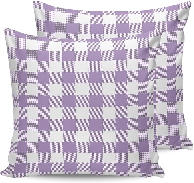 Outdoor Waterproof Throw Pillow Covers Set of 2 Purple Buffalo Check Plaid Pillowcases 20x20 Inches Farmhouse Style Patio Decorative Pillows Cushion Case Patio Pillows for Couch Bed Chair Garden