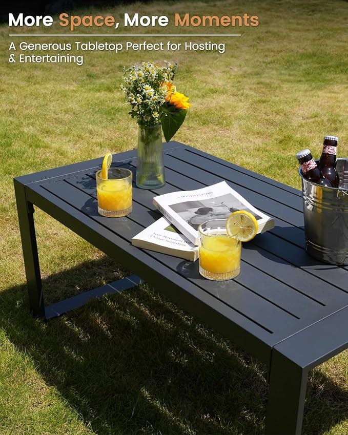 Aluminum Patio Furniture Set, 5 Piece Metal Outdoor Furniture Set with 6″ Thick Washable Cushions & Coffee Table, All Weather Patio Conversation Sets for Yard, Poolside, Garden (Grey)