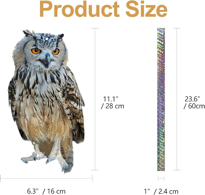 Fake Owl to Scare Pigeons Woodpecker, 4Pcs Flat Garden Owls to Keep Pigeons Squirrels Away from Outdoor, Plastic Owl to Scare Woodpecker from House, Hanging Owls with Reflective Tape for Patio Roof