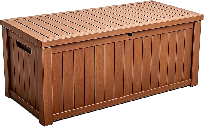 Outdoor Storage Solution with Deck Box Design, Multi-purpose Patio Furniture for Garden Tools, Shoe Storage & Cushions, Strong Storage Bins with Lids Style (brown)