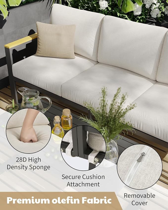 Aluminum Patio Furniture Armchair Set of 2, Metal Outdoor Chairs with Upgraded Cushions, All-Weather Outdoor Single Sofa for Balcony, Garden, Deck, Backyard, Beige