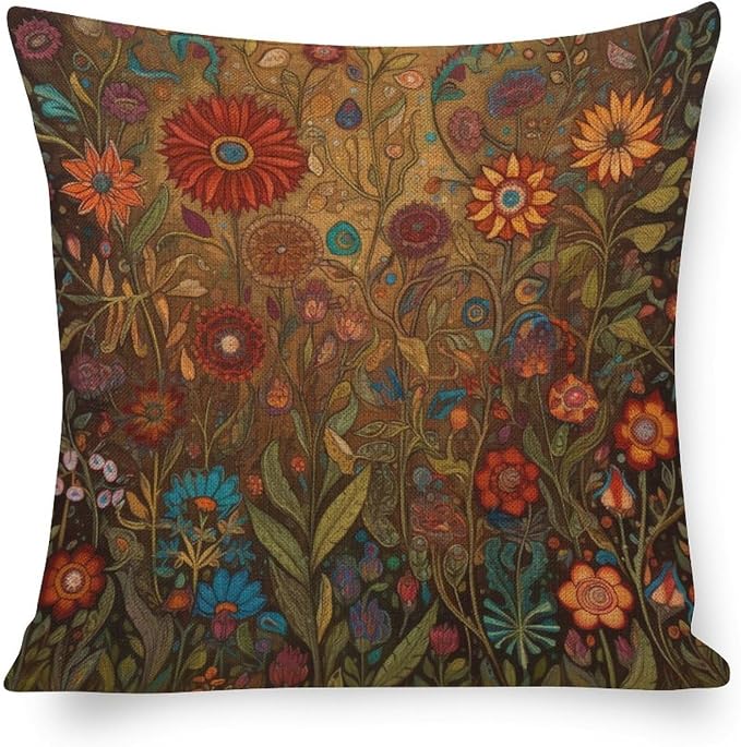 Decorations Throw Farmhouse Pillowcase Linen Cushion Case Flowers Spring Pillows Cover Oil Painting Colorful Garden Flowers Cooling Pillow Cases Gifts for Home Decor 16"x16"