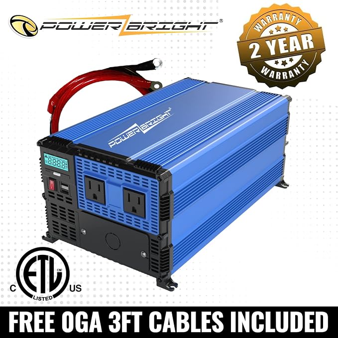 PowerBright 3000 Watts Power Inverter 12V DC to 120V AC Converter for RV, Truck, Off-Grid Inverter, Easy to Install Car Inverter, Dual 110V AC Outlets - Installation Kit Included - ETL Approved