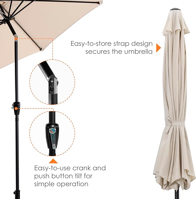 NUU GARDEN 10 ft Outdoor Aluminum Patio Umbrella, Outdoor Table Umbrella with 8 Sturdy Ribs Patio Umbrella with Push Button Tilt and Crank