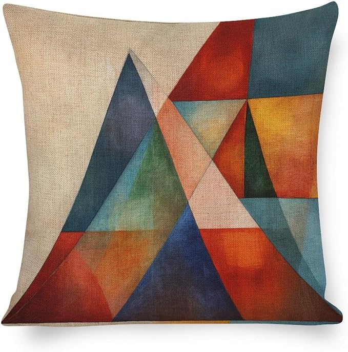 Throw Pillows Colorful Fun Aesthetic Mid Century Modern Gomestry Pillows 20"x20" Hand Drawn Striped Watercolor Brush Dye Linen Cushion Case Outdoor Home Decoration Home Decoration for Sofa Couch
