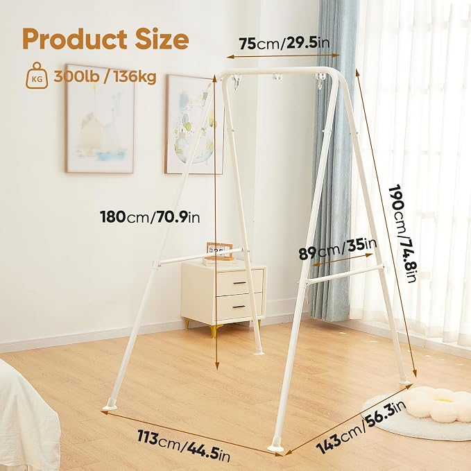 Foldable Hammock Stand, Portable Chair Stand, Heavy Duty Folding Frame for Indoor or Outdoor, 300 lbs Capacity, Easy to Assemble & Store (Chair Not Included) - White