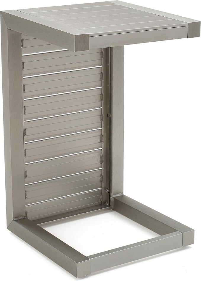 Christopher Knight Home Cape Coral Outdoor Aluminum Club Chairs with Side Table, Khaki / Silver